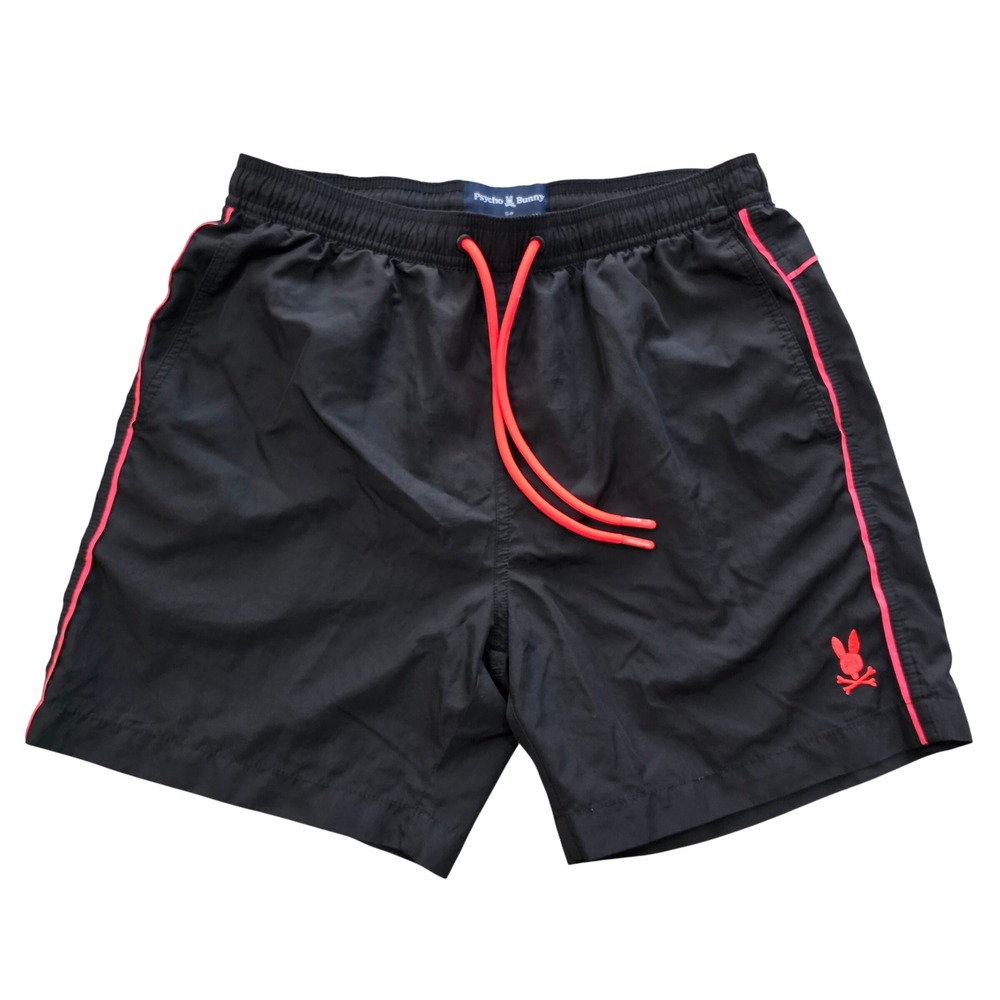 Psycho Bunny Mens Black Neon Pink Athletic Running Shorts Logo Size Small